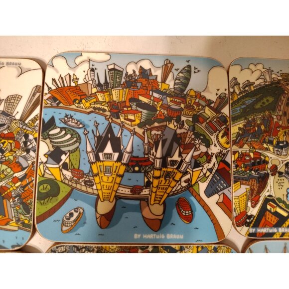 6 Hartwig Braun Cork Backed Coasters, Paris Grane Roue Millinuem Dome Big Ben - Picture 6 of 9